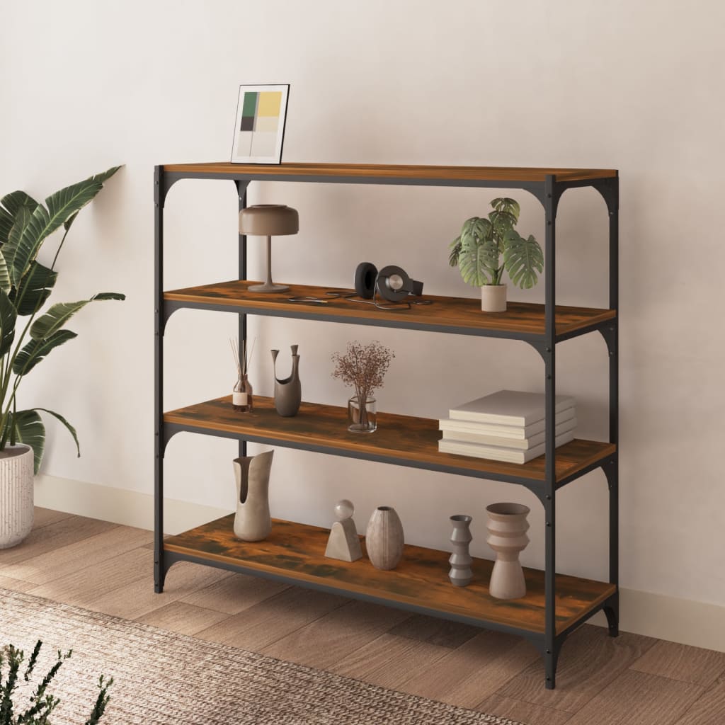 vidaXL Book Cabinet Smoked Oak 100x33x100 cm Engineered Wood and Steel