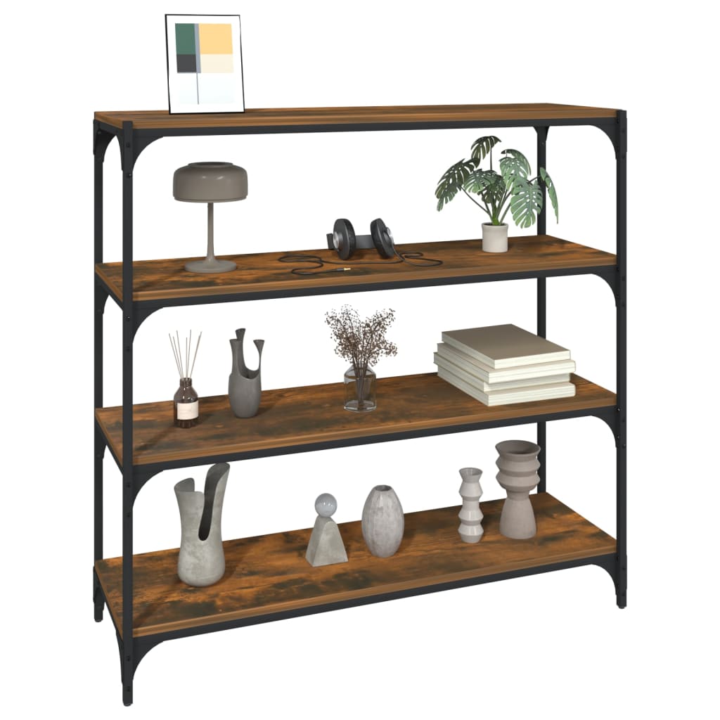 vidaXL Book Cabinet Smoked Oak 100x33x100 cm Engineered Wood and Steel