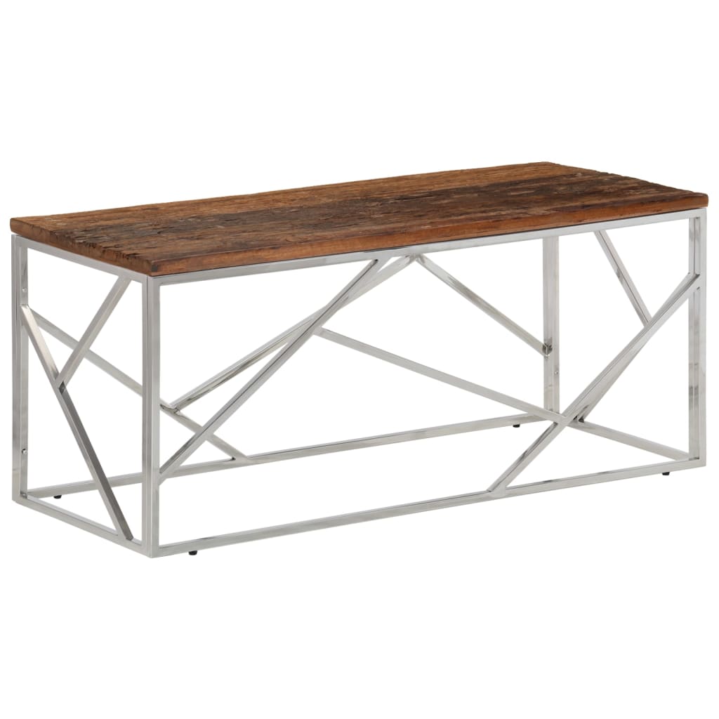 vidaXL Coffee Table Silver Stainless Steel and Solid Sleeper Wood