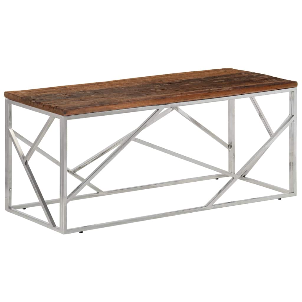 vidaXL Coffee Table Silver Stainless Steel and Solid Sleeper Wood