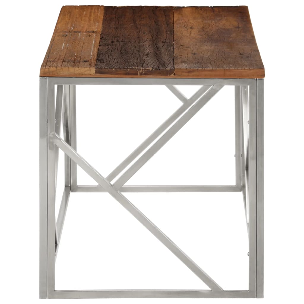 vidaXL Coffee Table Silver Stainless Steel and Solid Sleeper Wood