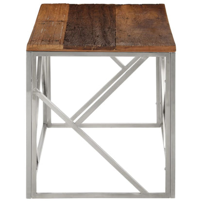 vidaXL Coffee Table Silver Stainless Steel and Solid Sleeper Wood