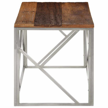 vidaXL Coffee Table Silver Stainless Steel and Solid Sleeper Wood