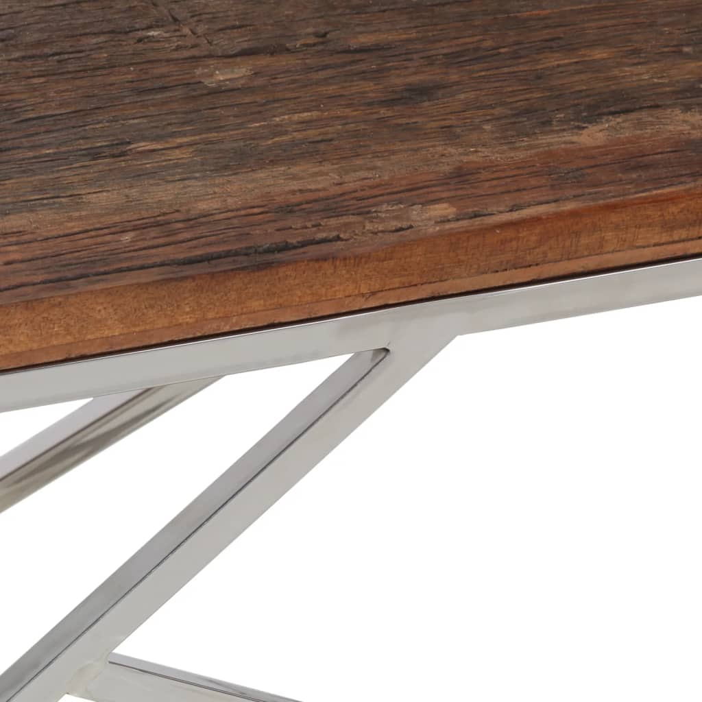 vidaXL Coffee Table Silver Stainless Steel and Solid Sleeper Wood