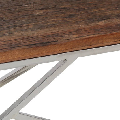 vidaXL Coffee Table Silver Stainless Steel and Solid Sleeper Wood