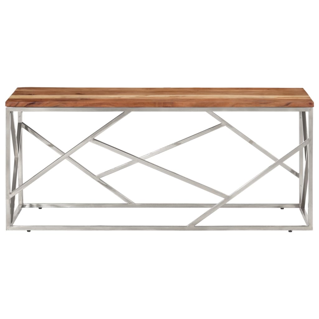 vidaXL Coffee Table Silver Stainless Steel and Solid Acacia Wood