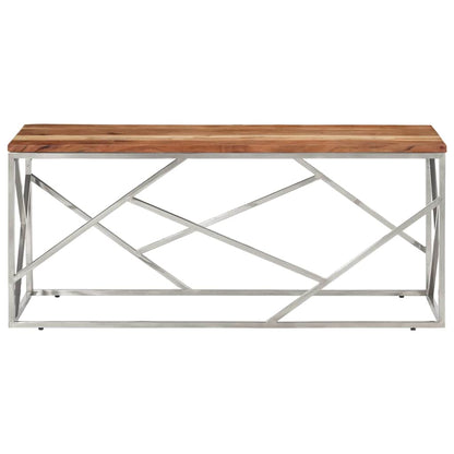 vidaXL Coffee Table Silver Stainless Steel and Solid Acacia Wood