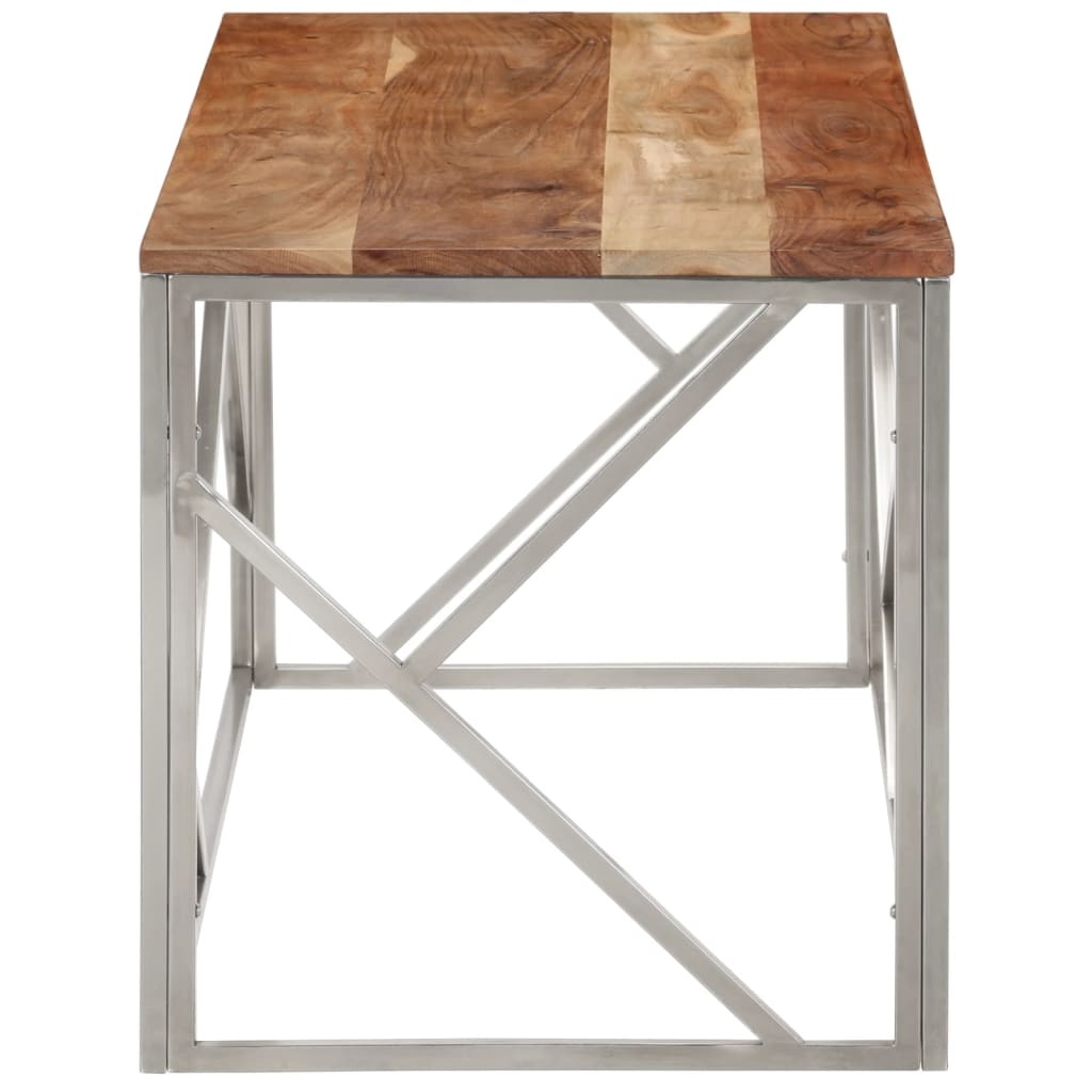 vidaXL Coffee Table Silver Stainless Steel and Solid Acacia Wood