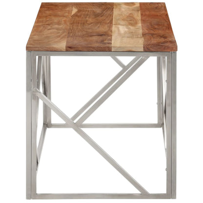 vidaXL Coffee Table Silver Stainless Steel and Solid Acacia Wood