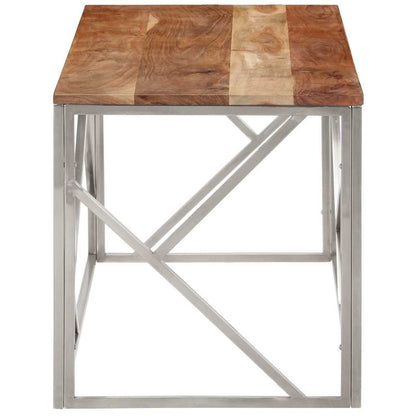 vidaXL Coffee Table Silver Stainless Steel and Solid Acacia Wood