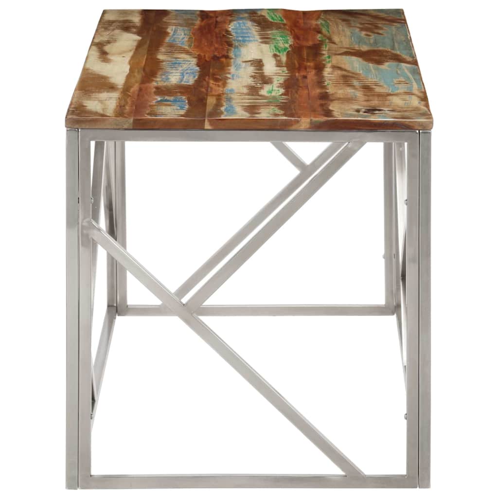 vidaXL Coffee Table Silver Stainless Steel and Solid Reclaimed Wood