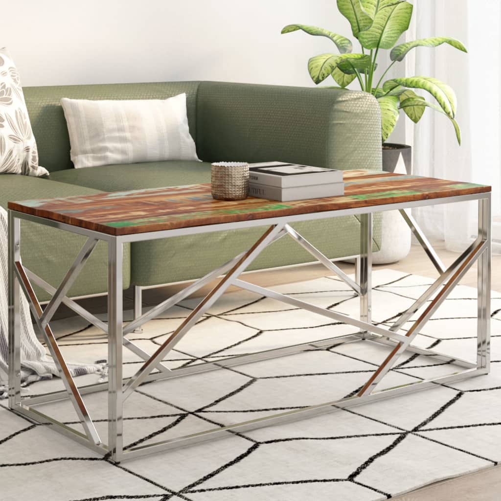 vidaXL Coffee Table Silver Stainless Steel and Solid Reclaimed Wood