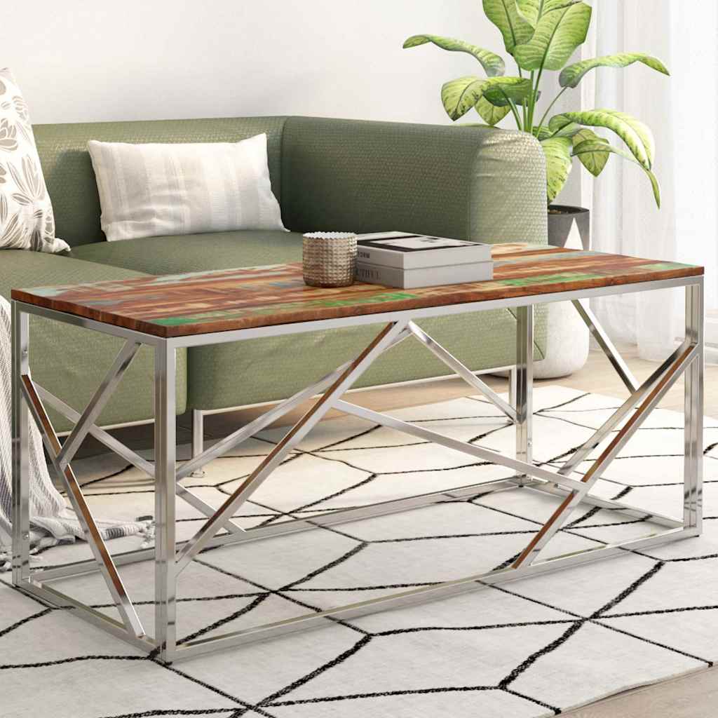 vidaXL Coffee Table Silver Stainless Steel and Solid Reclaimed Wood