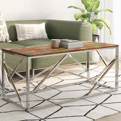 vidaXL Coffee Table Silver Stainless Steel and Solid Reclaimed Wood