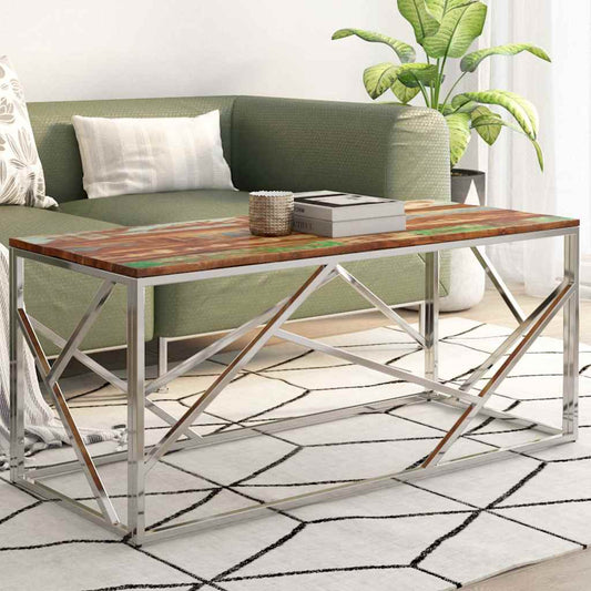 vidaXL Coffee Table Silver Stainless Steel and Solid Reclaimed Wood