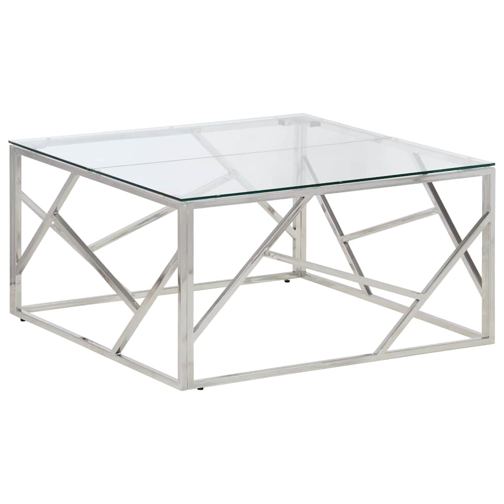 vidaXL Coffee Table Silver Stainless Steel and Tempered Glass