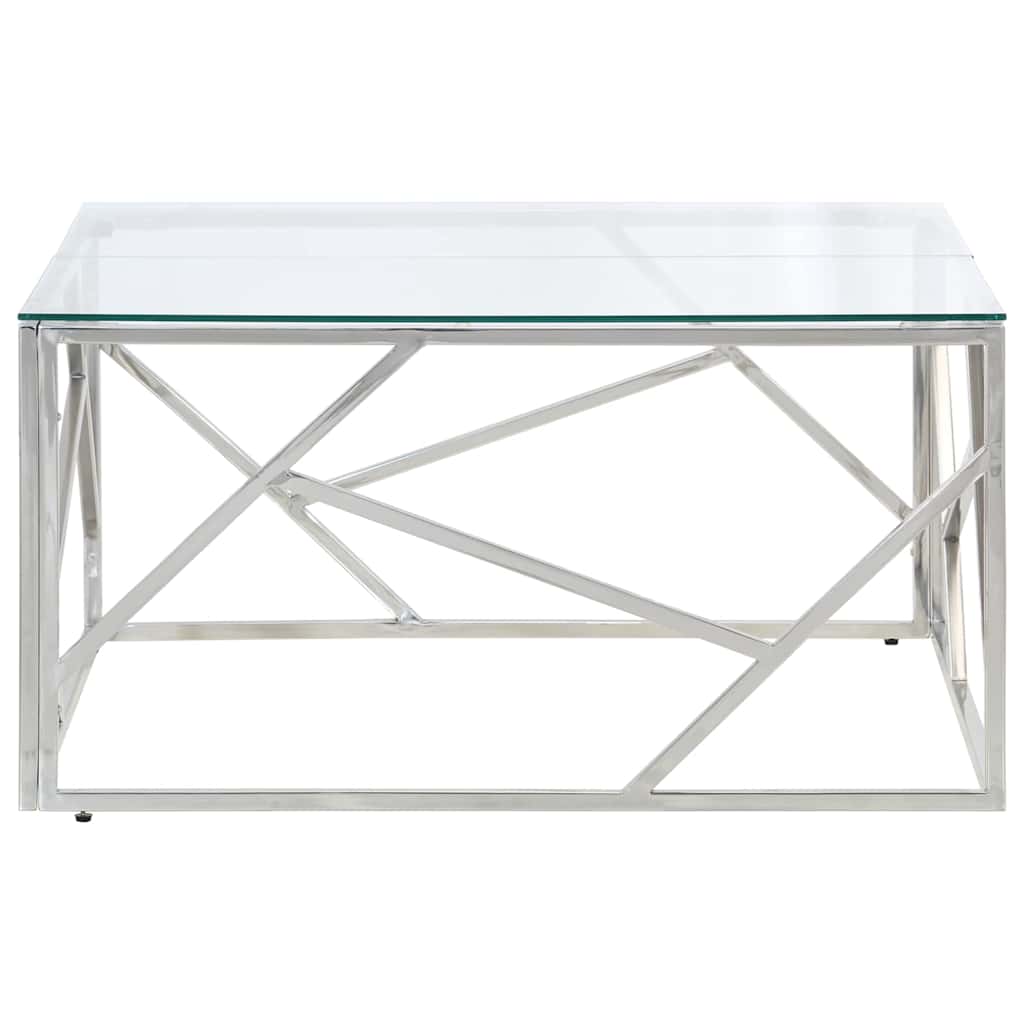 vidaXL Coffee Table Silver Stainless Steel and Tempered Glass