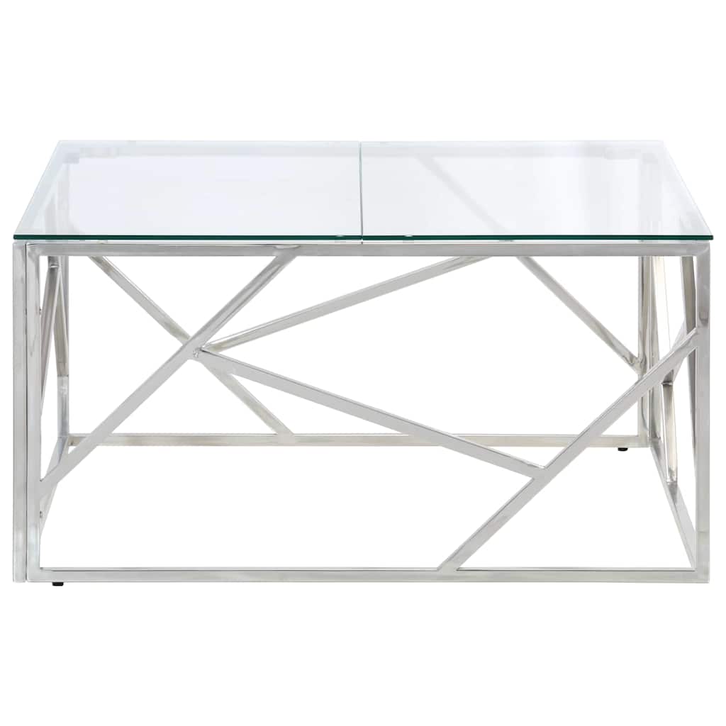 vidaXL Coffee Table Silver Stainless Steel and Tempered Glass