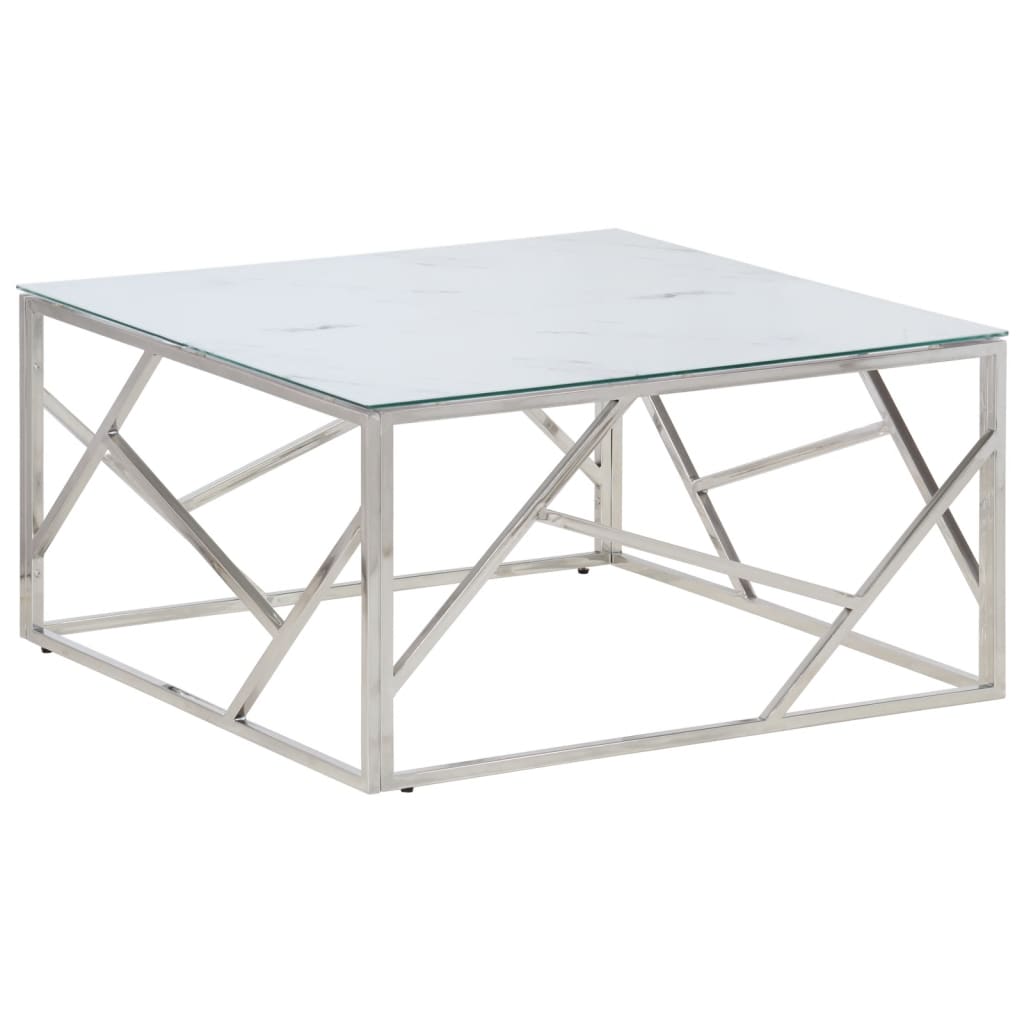 vidaXL Coffee Table Silver Stainless Steel and Tempered Glass