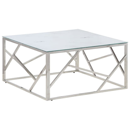 vidaXL Coffee Table Silver Stainless Steel and Tempered Glass