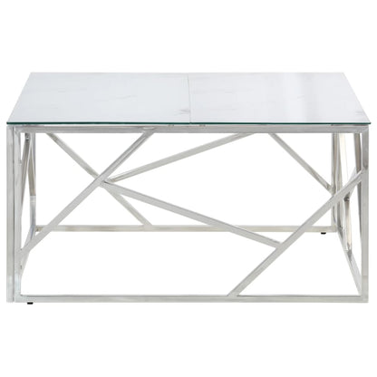 vidaXL Coffee Table Silver Stainless Steel and Tempered Glass