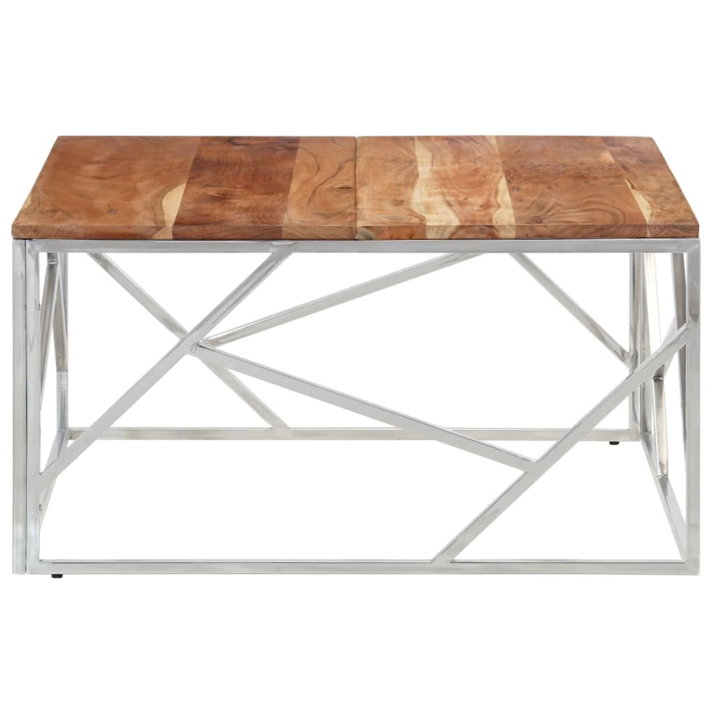 vidaXL Coffee Table Silver Stainless Steel and Solid Acacia Wood