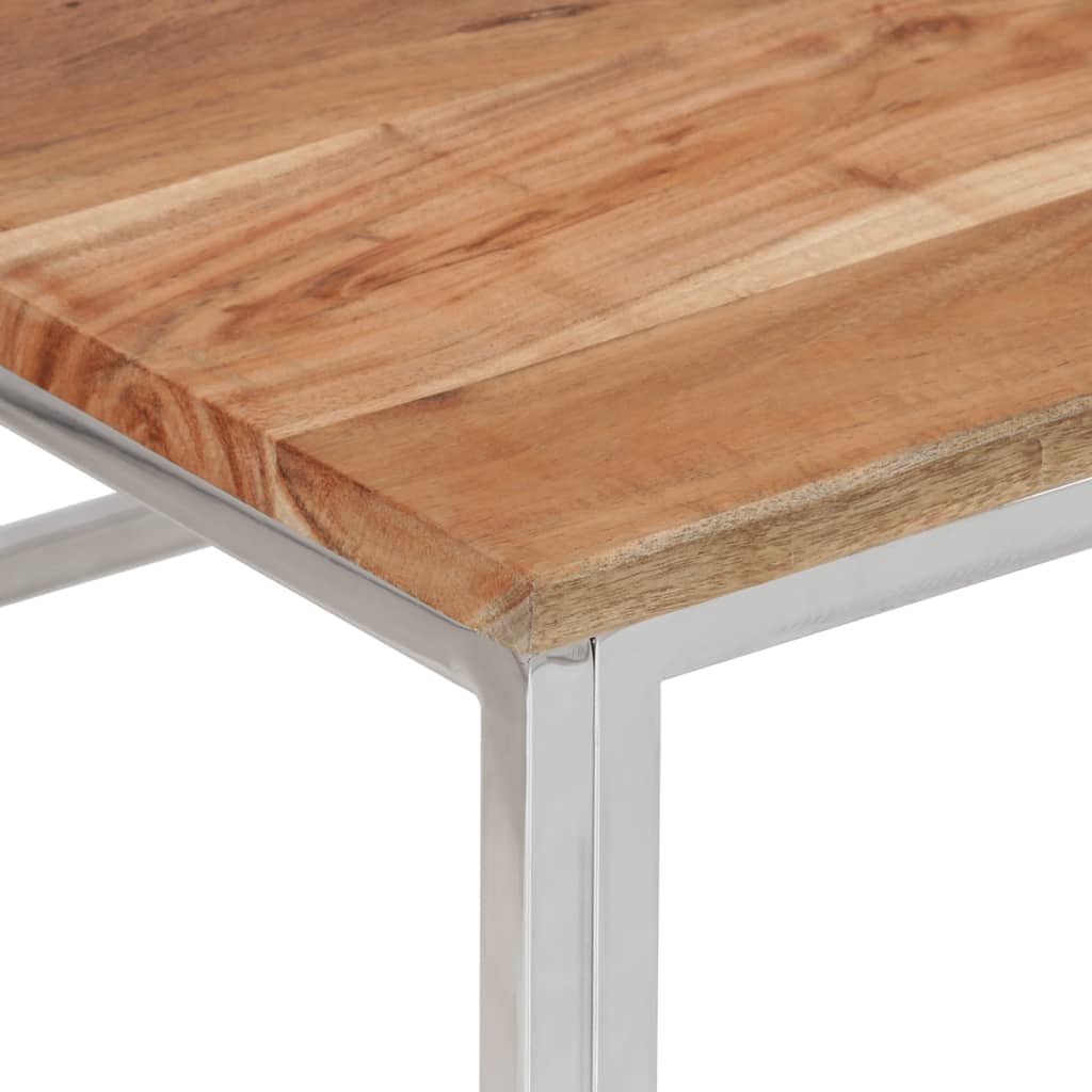 vidaXL Coffee Table Silver Stainless Steel and Solid Acacia Wood