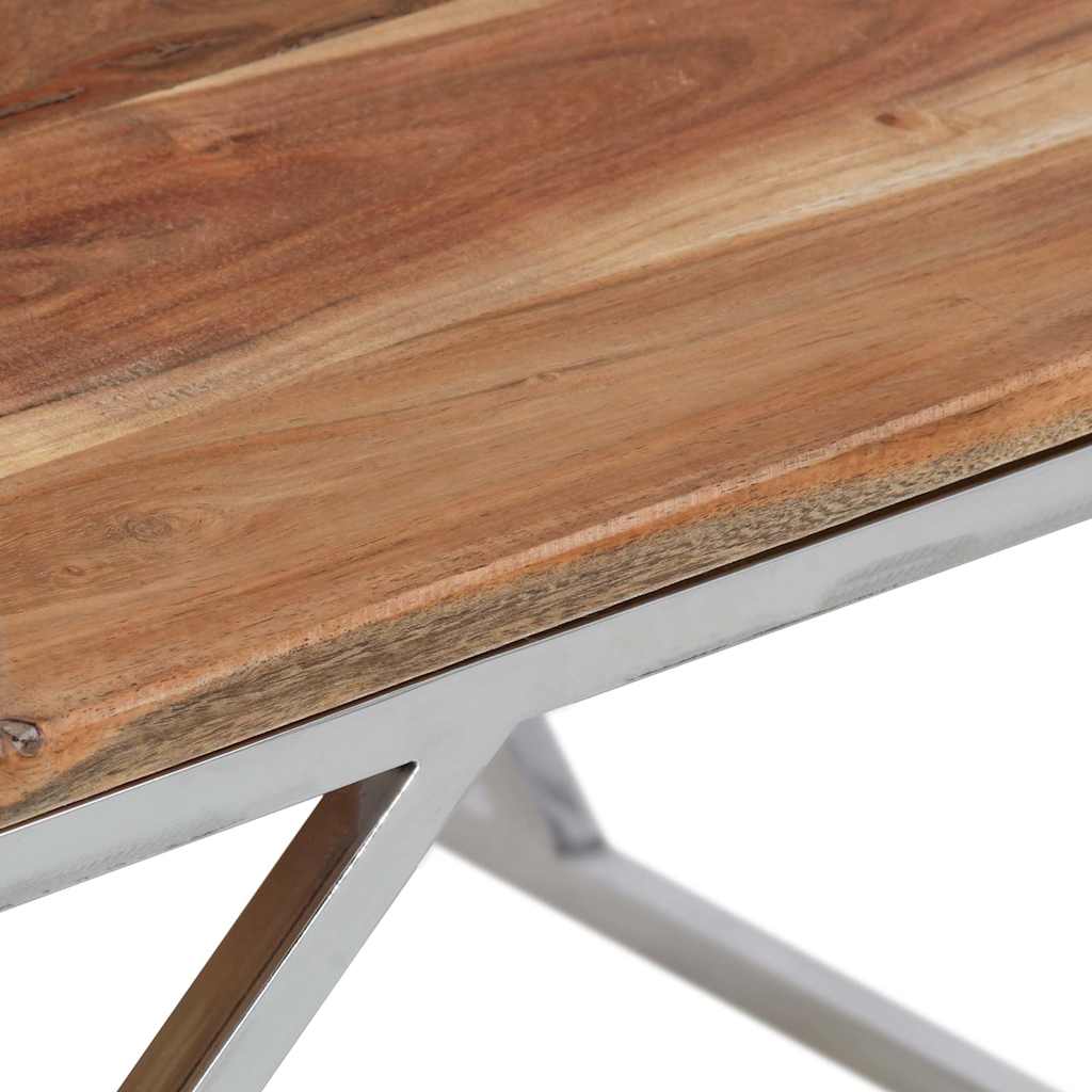 vidaXL Coffee Table Silver Stainless Steel and Solid Acacia Wood
