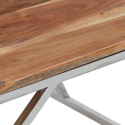 vidaXL Coffee Table Silver Stainless Steel and Solid Acacia Wood