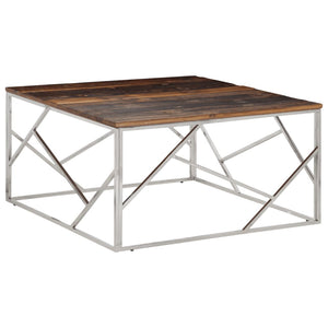 vidaXL Coffee Table Silver Stainless Steel and Solid Wood Sleeper