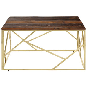 vidaXL Coffee Table Gold Stainless Steel and Solid Wood Sleeper