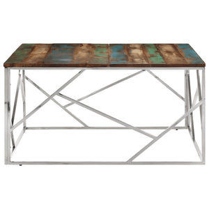 vidaXL Coffee Table Silver Stainless Steel and Solid Wood Reclaimed