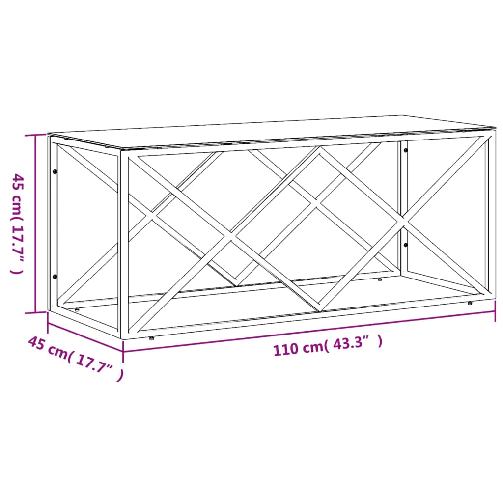 vidaXL Coffee Table 110x45x45 cm Stainless Steel and Glass