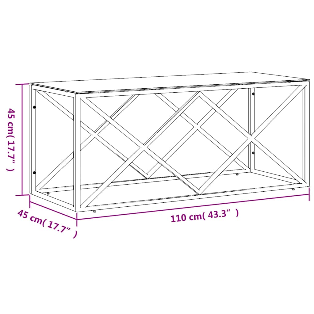 vidaXL Coffee Table 110x45x45 cm Stainless Steel and Glass
