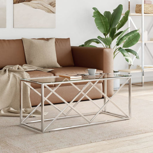 vidaXL Coffee Table 110x45x45 cm Stainless Steel and Glass