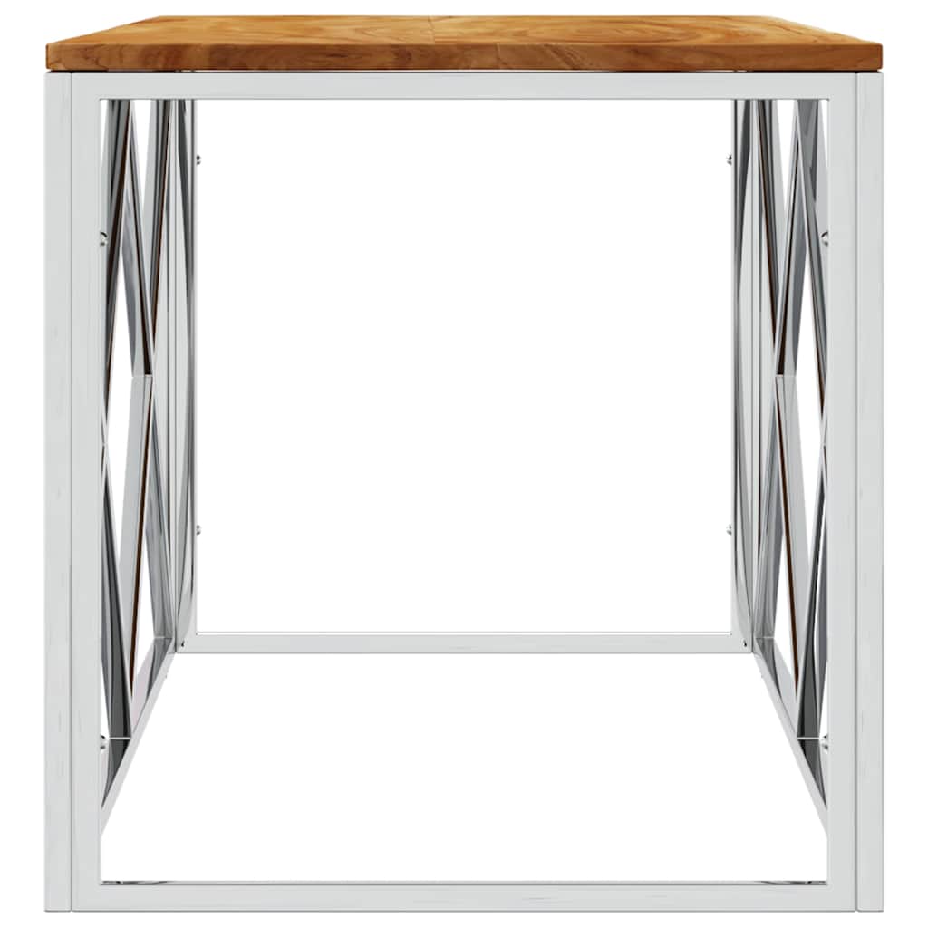 vidaXL Coffee Table Stainless Steel and Solid Wood Acacia