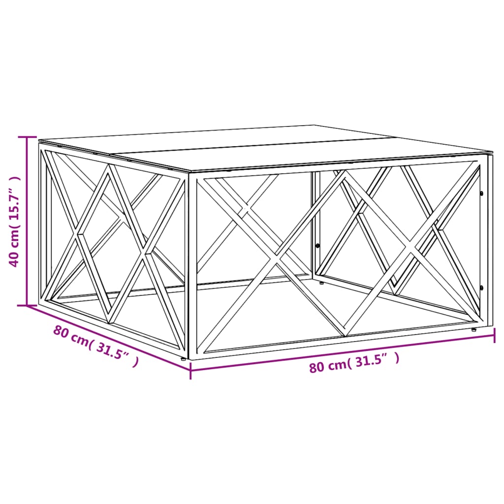 vidaXL Coffee Table 80x80x40 cm Stainless Steel and Glass