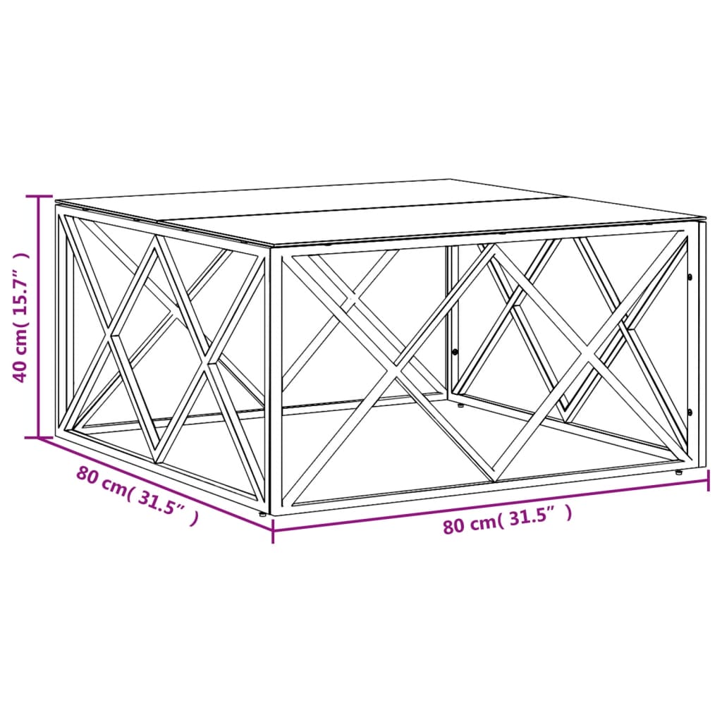 vidaXL Coffee Table 80x80x40 cm Stainless Steel and Glass