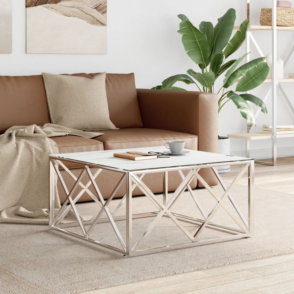 vidaXL Coffee Table Silver 80x80x40 cm Stainless Steel and Glass