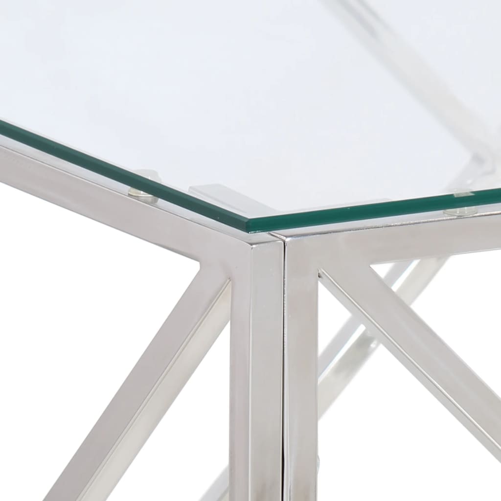 vidaXL Coffee Table Silver Stainless Steel and Tempered Glass