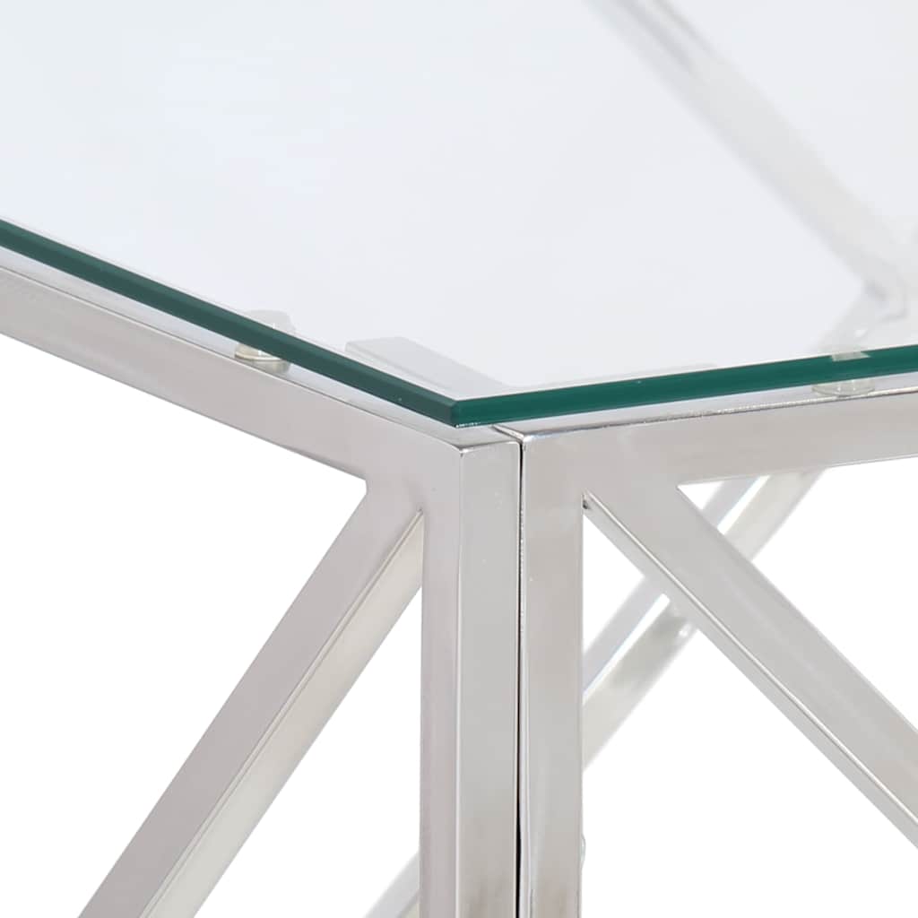 vidaXL Coffee Table Silver Stainless Steel and Tempered Glass