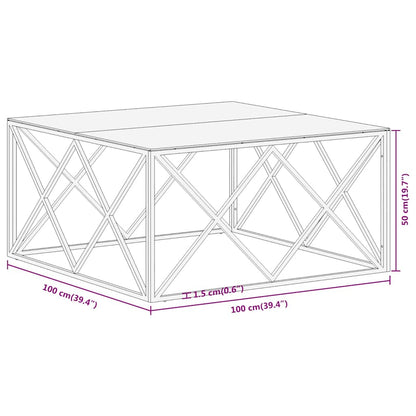 vidaXL Coffee Table Silver Stainless Steel and Tempered Glass
