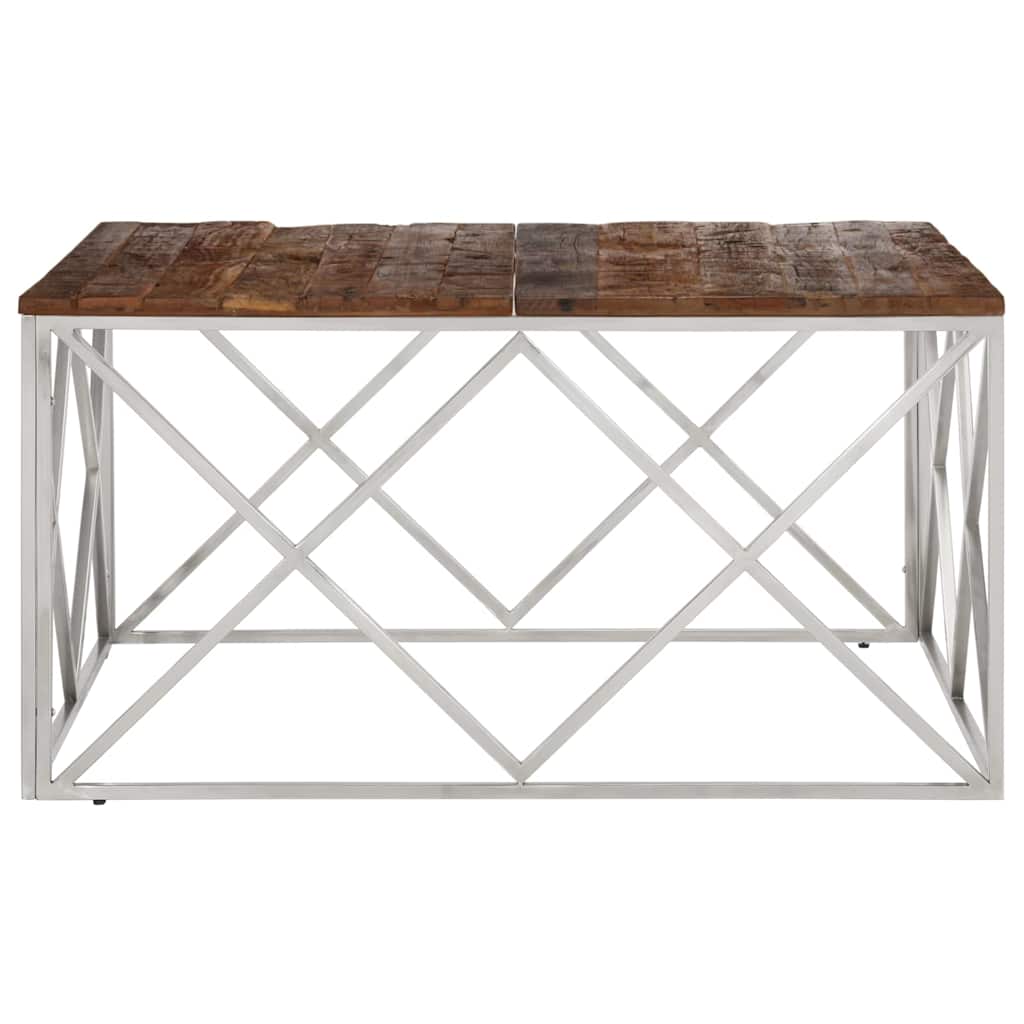 vidaXL Coffee Table Silver Stainless Steel and Solid Sleeper Wood