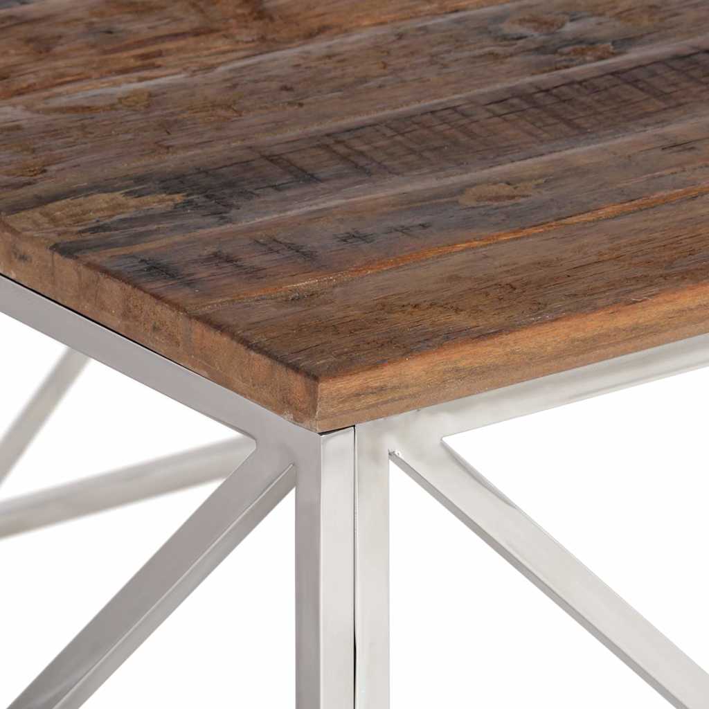 vidaXL Coffee Table Silver Stainless Steel and Solid Sleeper Wood