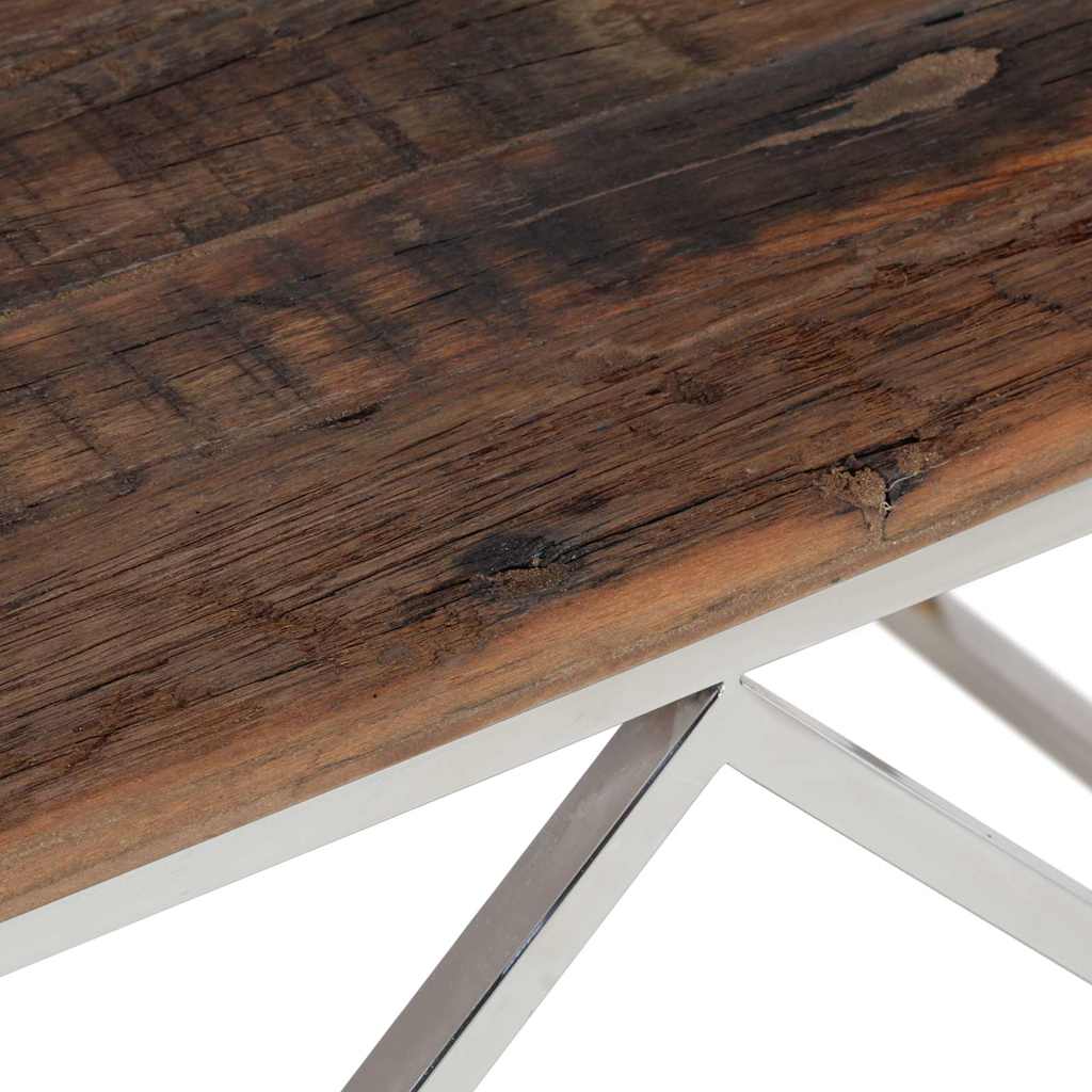 vidaXL Coffee Table Silver Stainless Steel and Solid Sleeper Wood