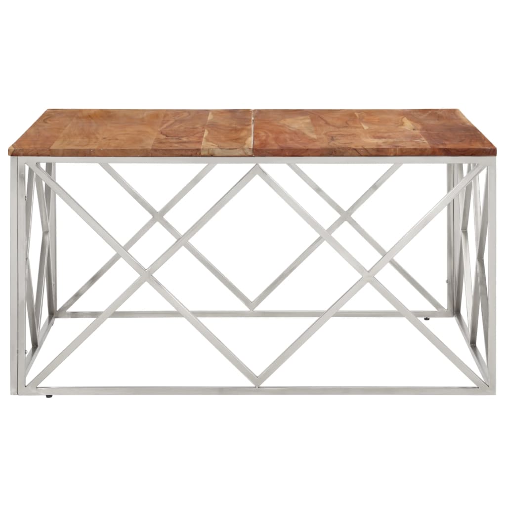 vidaXL Coffee Table Silver Stainless Steel and Solid Acacia Wood