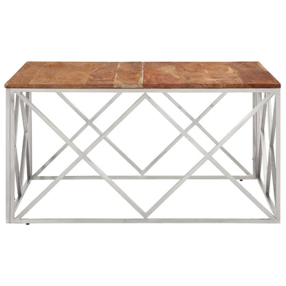 vidaXL Coffee Table Silver Stainless Steel and Solid Acacia Wood