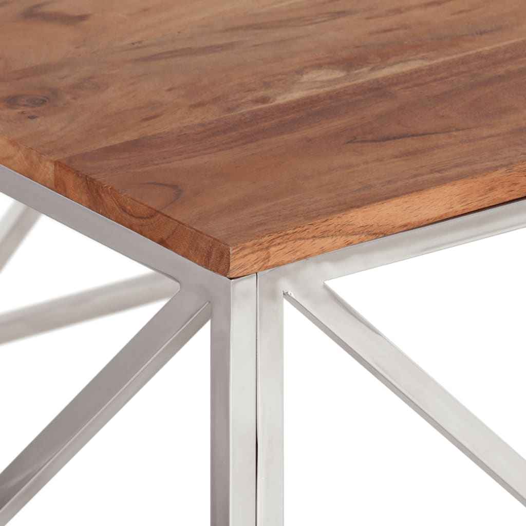vidaXL Coffee Table Silver Stainless Steel and Solid Acacia Wood