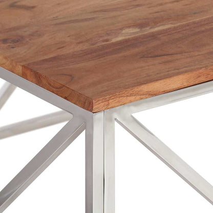 vidaXL Coffee Table Silver Stainless Steel and Solid Acacia Wood