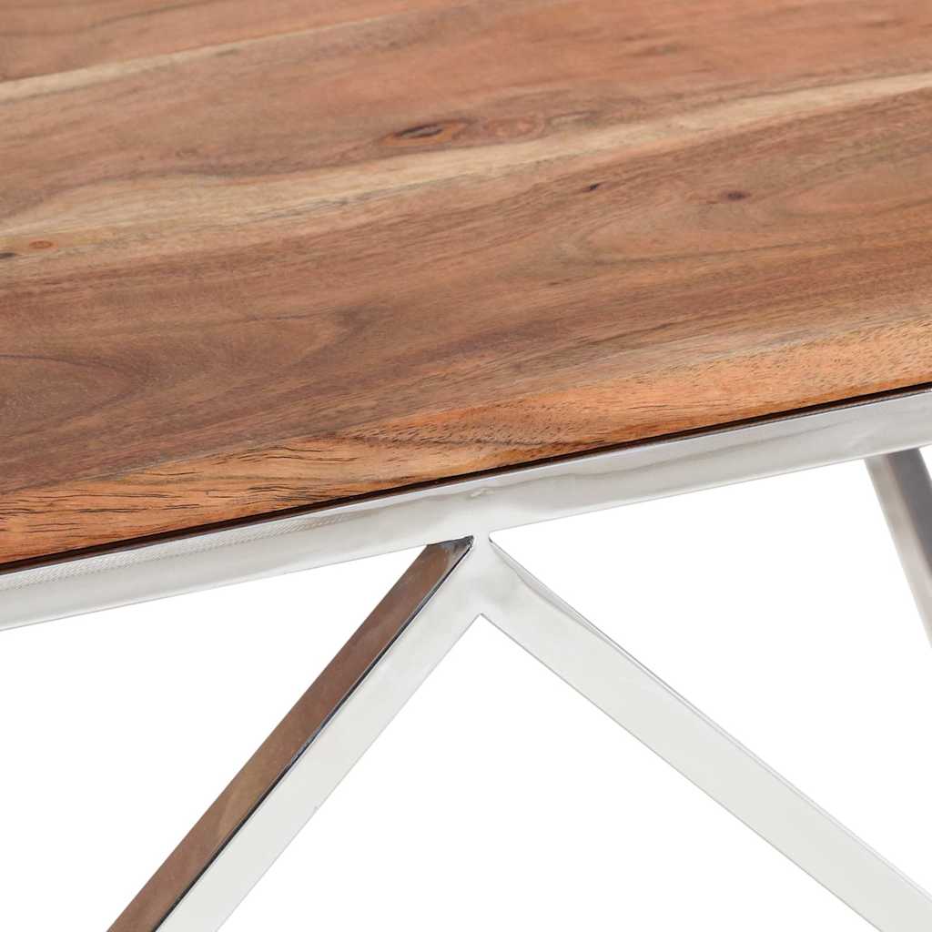 vidaXL Coffee Table Silver Stainless Steel and Solid Acacia Wood